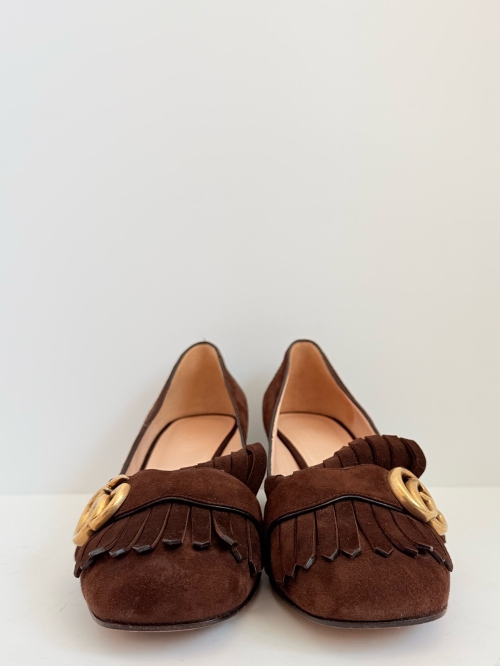 Gucci Dark Chocolate Brown Marmont GG fringe 55mm block heel Loafer pumps EU38.5 - Picture 7 of 11